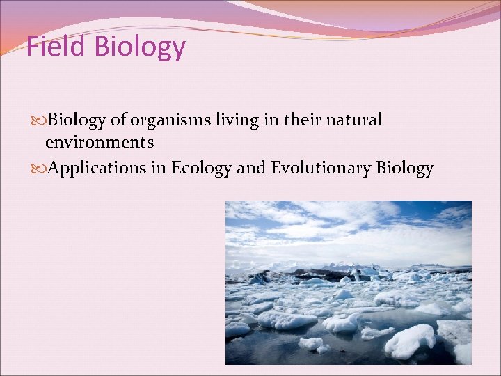 Field Biology of organisms living in their natural environments Applications in Ecology and Evolutionary
