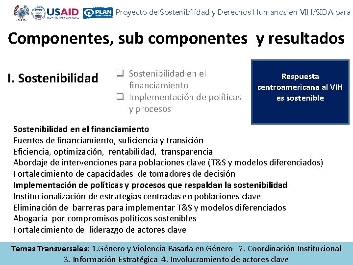 Proyecto de Sostenibilidad y Derechos Humanos en VIH/SIDA para C Componentes, sub componentes y