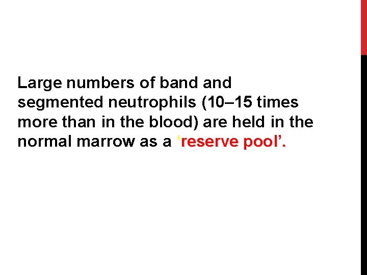 Large numbers of band segmented neutrophils (10– 15 times more than in the blood)