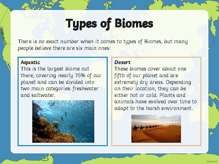 Types of Biomes There is no exact number when it comes to types of