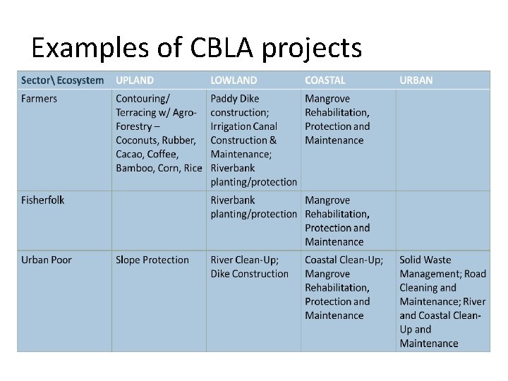 Examples of CBLA projects 