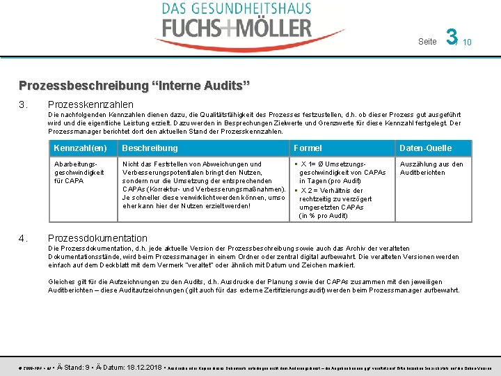 Seite 3 / 10 Prozessbeschreibung “Interne Audits” 3. Prozesskennzahlen Die nachfolgenden Kennzahlen dienen dazu,