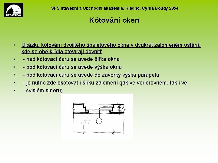 SPŠ stavební a Obchodní akademie, Kladno, Cyrila Boudy 2954 Kótování oken • • •