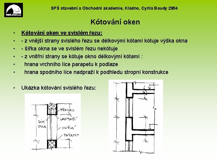 SPŠ stavební a Obchodní akademie, Kladno, Cyrila Boudy 2954 Kótování oken • • •