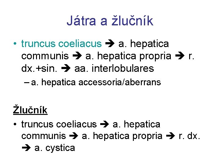 Játra a žlučník • truncus coeliacus a. hepatica communis a. hepatica propria r. dx.
