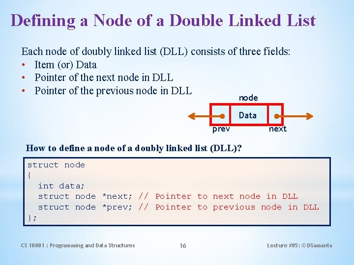 Defining a Node of a Double Linked List Each node of doubly linked list