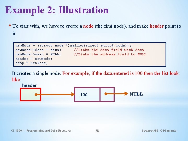 Example 2: Illustration • To start with, we have to create a node (the