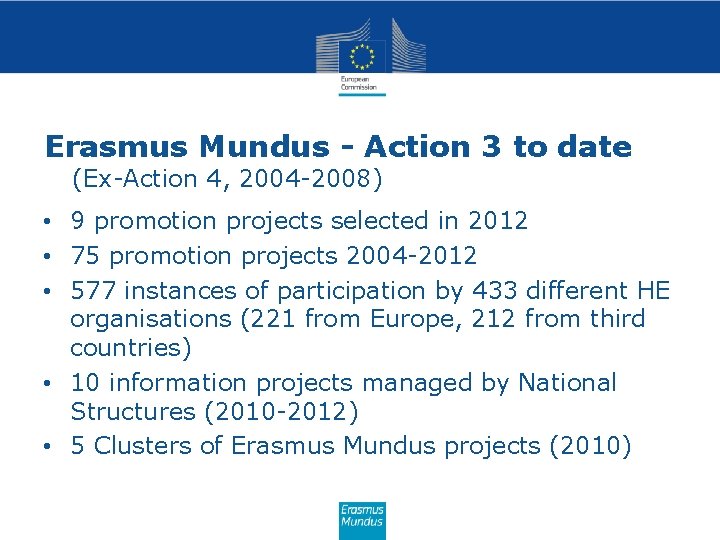 Erasmus Mundus - Action 3 to date (Ex-Action 4, 2004 -2008) • 9 promotion