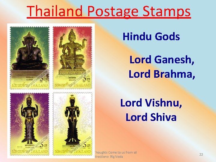 Thailand Postage Stamps Hindu Gods Lord Ganesh, Lord Brahma, Lord Vishnu, Lord Shiva Let