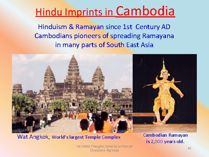 Hindu Imprints in Cambodia Hinduism & Ramayan since 1 st Century AD Cambodians pioneers