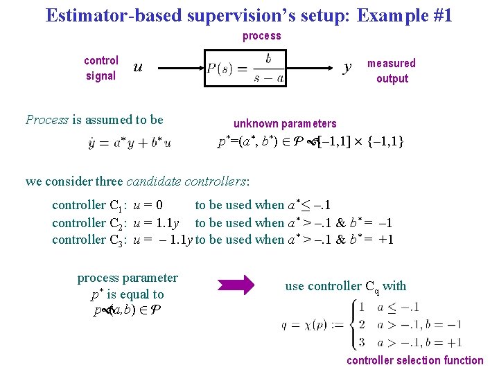 Estimator-based supervision’s setup: Example #1 process control signal u Process is assumed to be