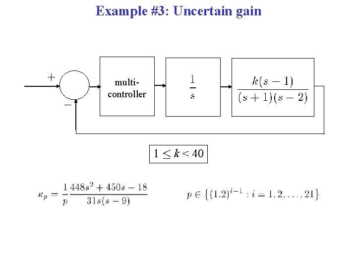 Example #3: Uncertain gain + multicontroller 1 · k < 40 