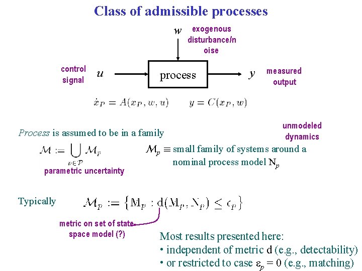 Class of admissible processes w control signal u process Process is assumed to be