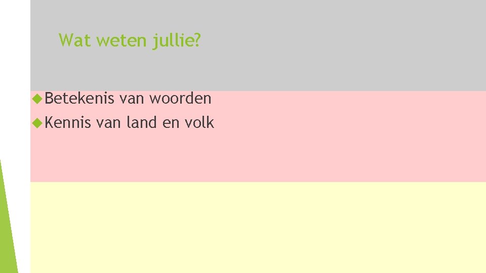 Wat weten jullie? Betekenis Kennis van woorden van land en volk 