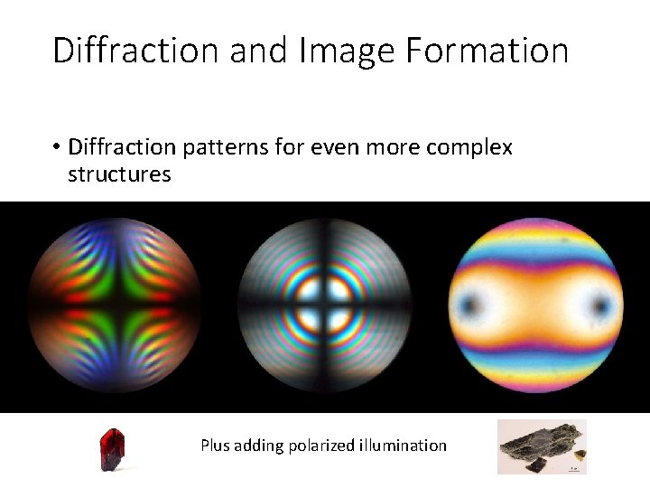 Diffraction and Image Formation • Diffraction patterns for even more complex structures Plus adding Diffraction and Image Formation • Diffraction patterns for even more complex structures Plus adding
