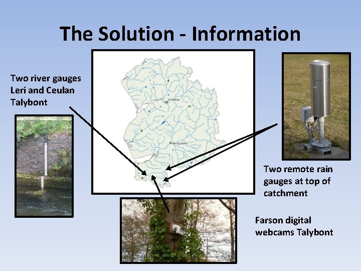 The Solution - Information Two river gauges Leri and Ceulan Talybont Two remote rain