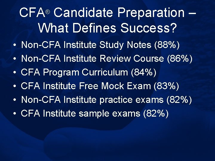 CFA® Candidate Preparation – What Defines Success? • • • Non-CFA Institute Study Notes