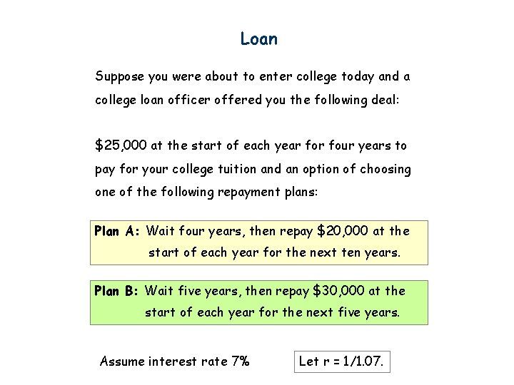 Loan Suppose you were about to enter college today and a college loan officer