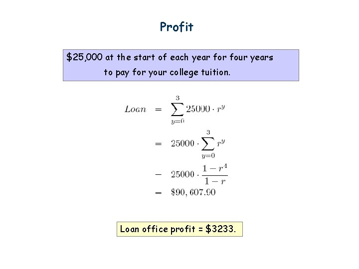 Profit $25, 000 at the start of each year four years to pay for