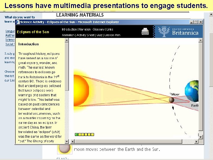 Lessons have multimedia presentations to engage students. 