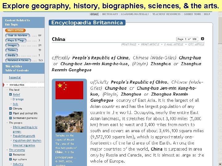 Explore geography, history, biographies, sciences, & the arts. 