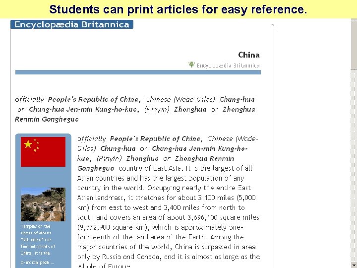 Students can print articles for easy reference. 