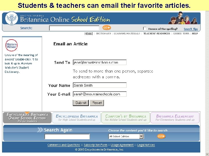 Students & teachers can email their favorite articles. 