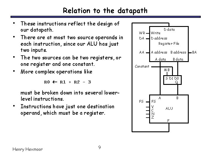 Relation to the datapath • • These instructions reflect the design of our datapath.