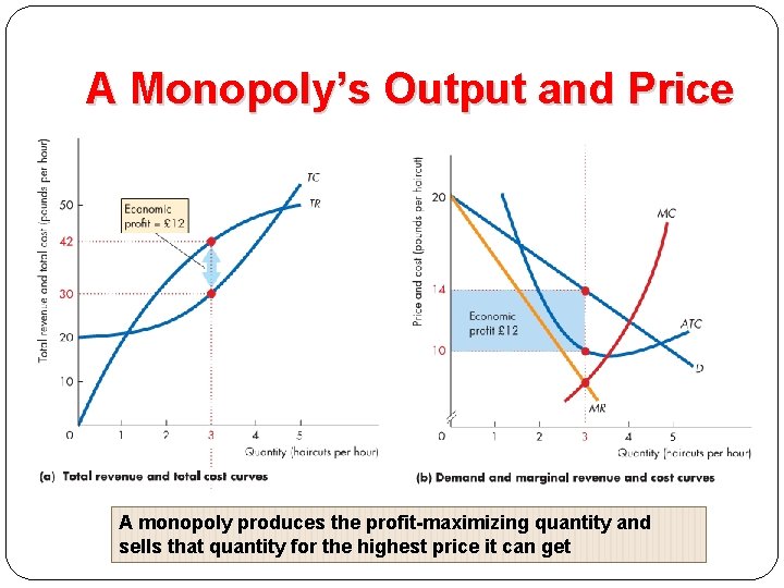 A Monopoly’s Output and Price A monopoly produces the profit-maximizing quantity and sells that