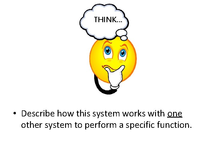 THINK… • Describe how this system works with one other system to perform a