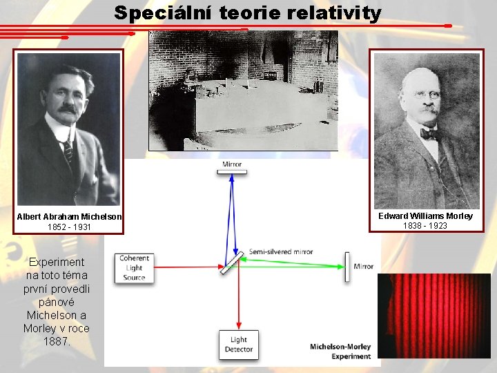 Speciální teorie relativity Albert Abraham Michelson 1852 - 1931 Experiment na toto téma první