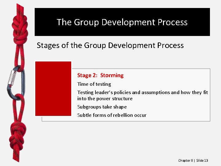 The Group Development Process Stages of the Group Development Process Stage 2: Storming Time