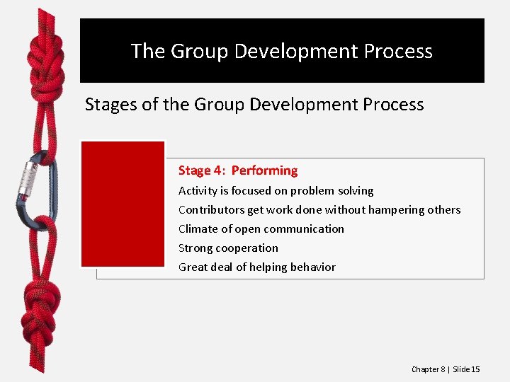 The Group Development Process Stages of the Group Development Process Stage 4: Performing Activity