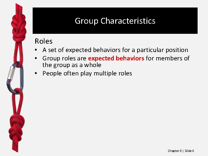 Group Characteristics Roles • A set of expected behaviors for a particular position • Group Characteristics Roles • A set of expected behaviors for a particular position •
