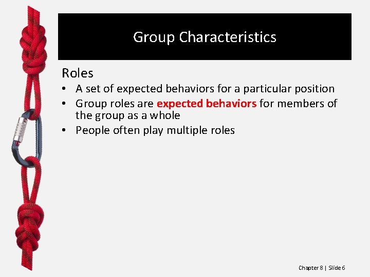 Group Characteristics Roles • A set of expected behaviors for a particular position •