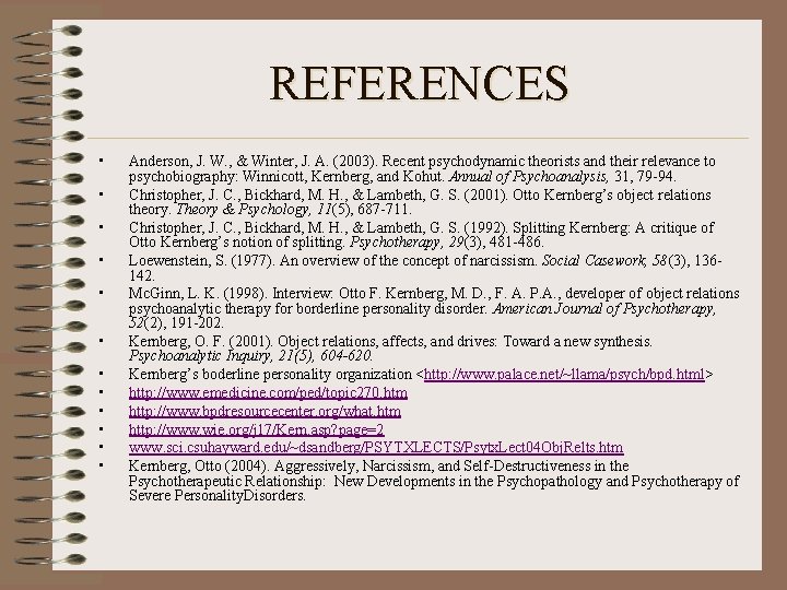 REFERENCES • • • Anderson, J. W. , & Winter, J. A. (2003). Recent