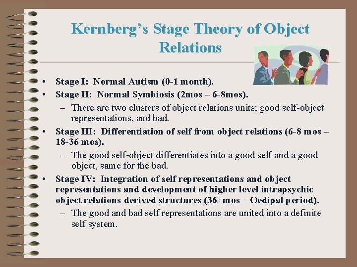 Kernberg’s Stage Theory of Object Relations • Stage I: Normal Autism (0 -1 month).
