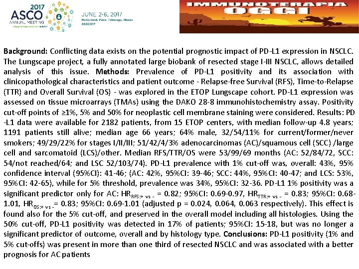 Background: Conflicting data exists on the potential prognostic impact of PD-L 1 expression in