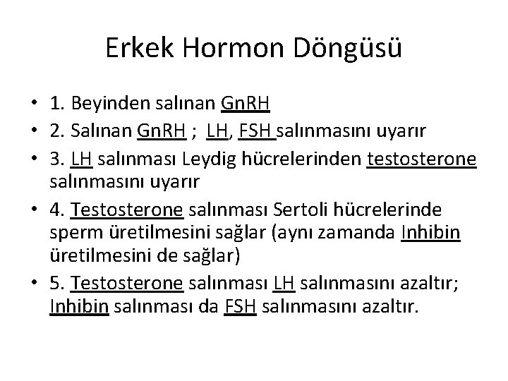 Erkek Hormon Döngüsü • 1. Beyinden salınan Gn. RH • 2. Salınan Gn. RH