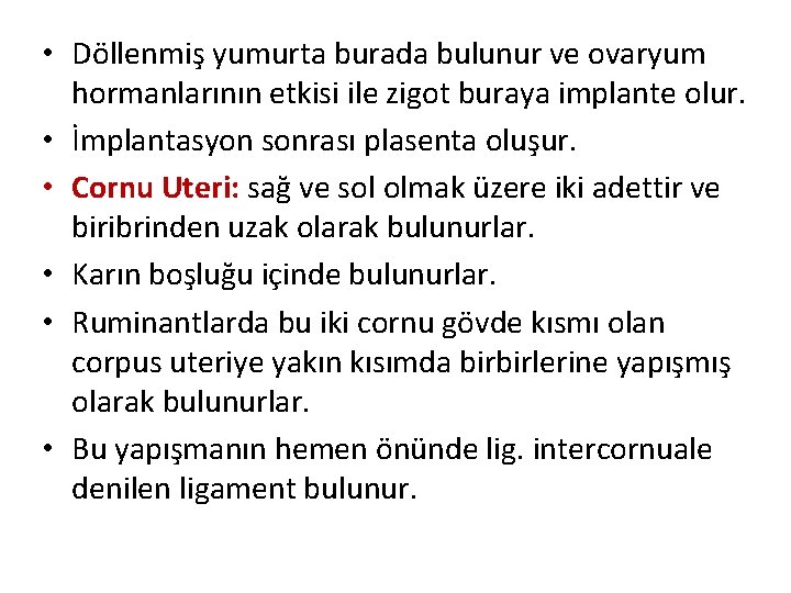  • Döllenmiş yumurta burada bulunur ve ovaryum hormanlarının etkisi ile zigot buraya implante