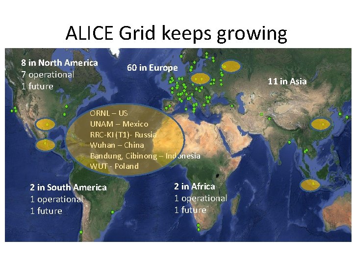 ALICE Grid keeps growing 8 in North America 7 operational 1 future 60 in
