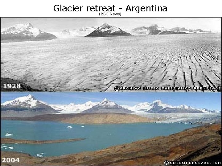 Glacier retreat - Argentina (BBC News) 