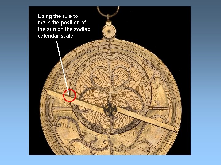 Using the rule to mark the position of the sun on the zodiac calendar