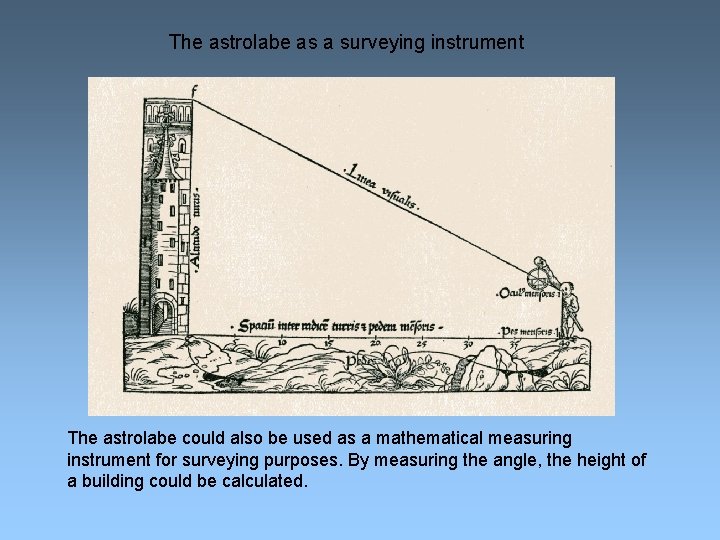 The astrolabe as a surveying instrument The astrolabe could also be used as a