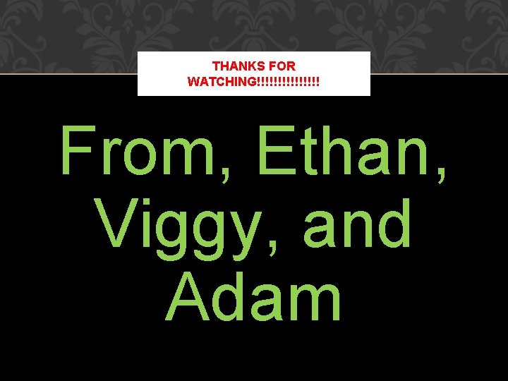 THANKS FOR WATCHING!!!!!!!! From, Ethan, Viggy, and Adam THANKS FOR WATCHING!!!!!!!! From, Ethan, Viggy, and Adam