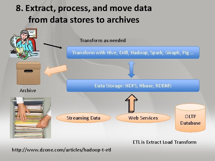 8. Extract, process, and move data from data stores to archives Transform as needed