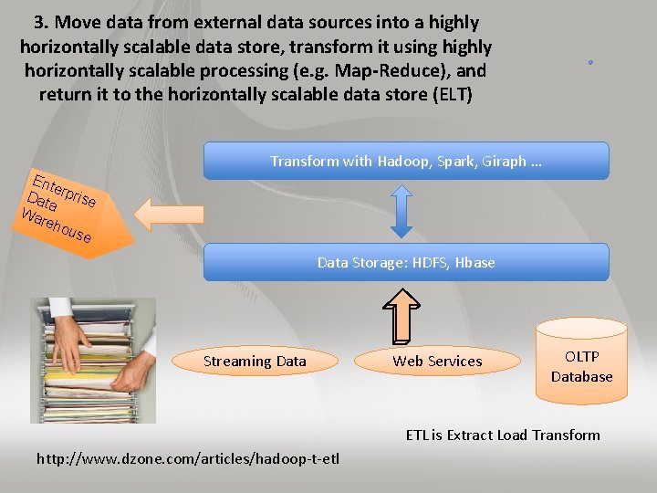 3. Move data from external data sources into a highly horizontally scalable data store,