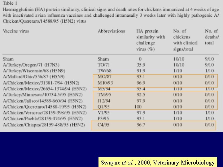 Swayne et al. , 2000, Veterinary Microbiology Swayne et al. , 2000, Veterinary Microbiology