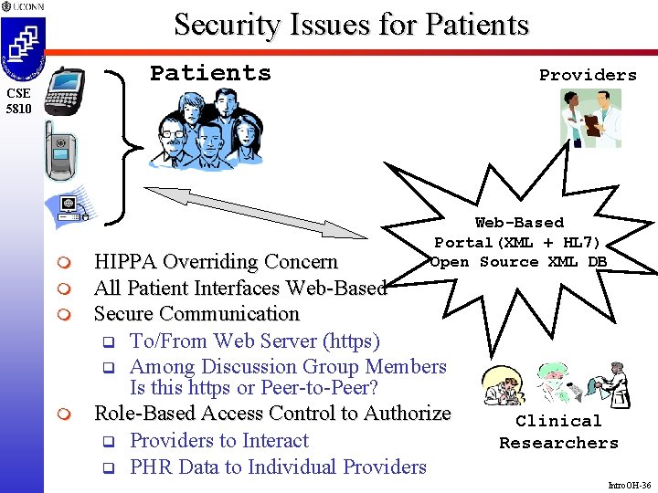 Security Issues for Patients CSE 5810 m m Providers Web-Based Portal(XML + HL 7)