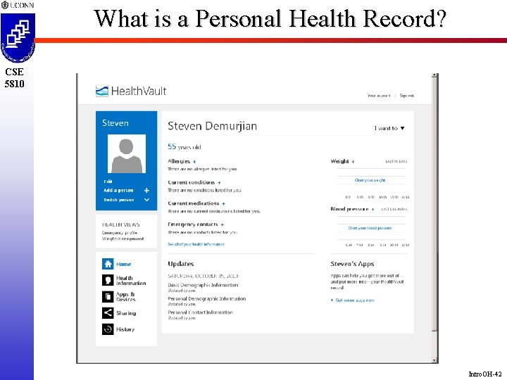 What is a Personal Health Record? CSE 5810 Intro. OH-42 
